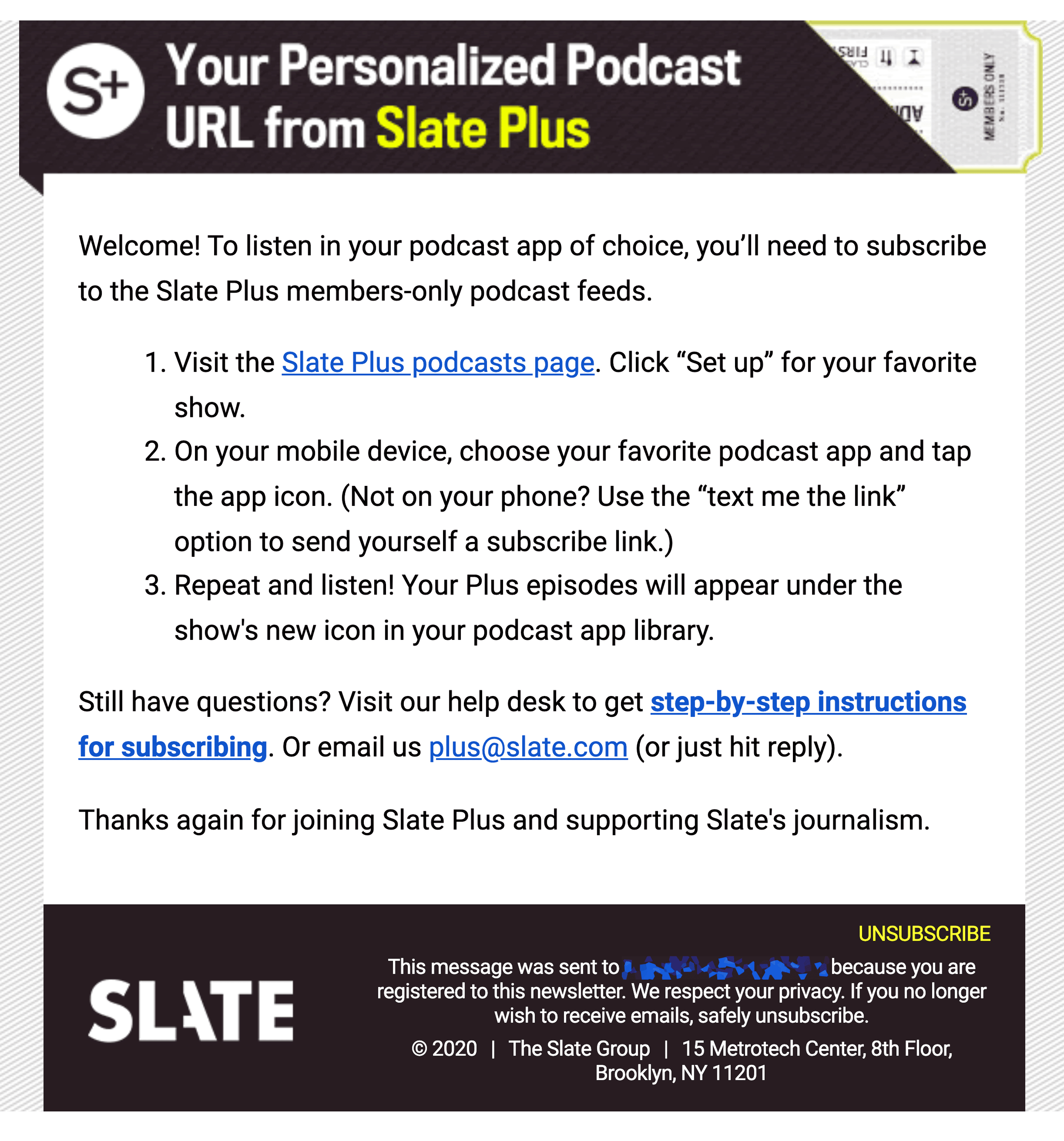 Slate Plus Subscriber Only Podcasts Email