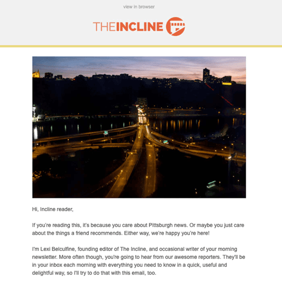 The Incline Welcome Email 2018