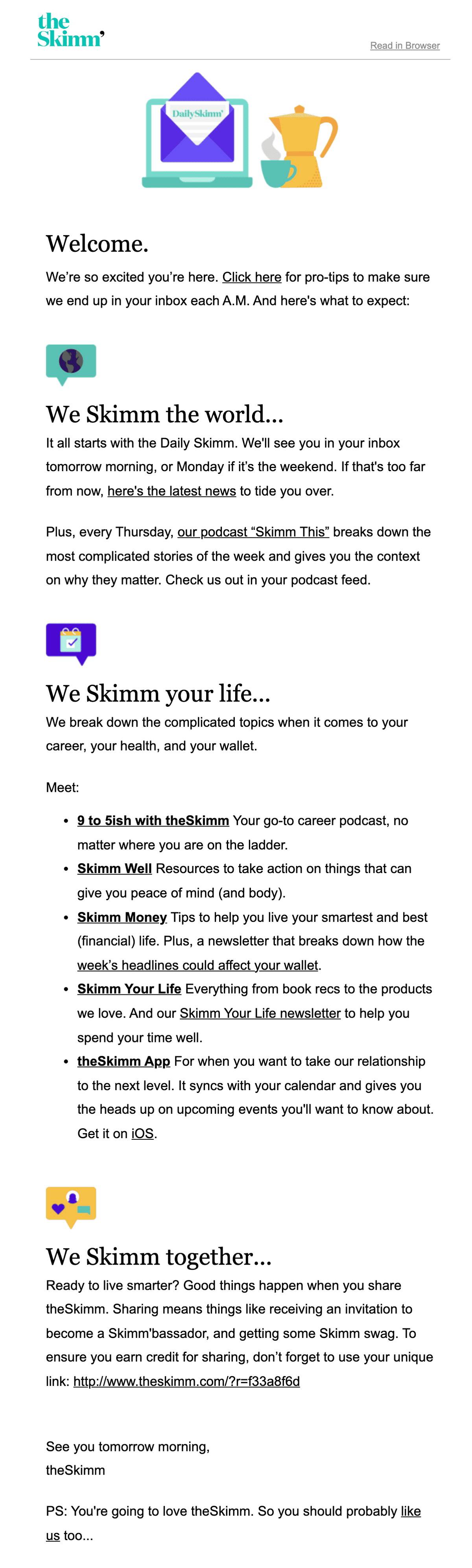 Daily Skimm Welcome Email 2022