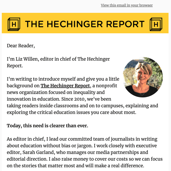 Hechinger Report Welcome Email 2022