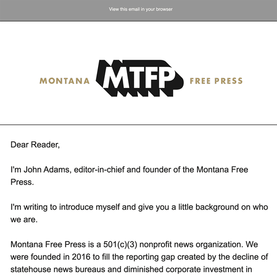 Montana Free Press Welcome Email 2022