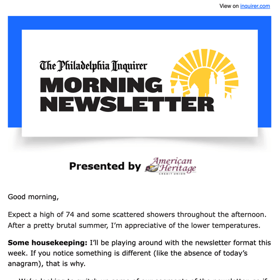 Philadelphia Inquirer Morning Newsletter 2022