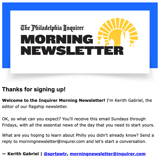Philadelphia Email Morning Newsletter Welcome Email 2022