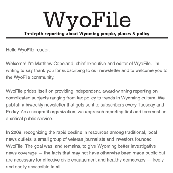 WyoFile Welcome Email 2022