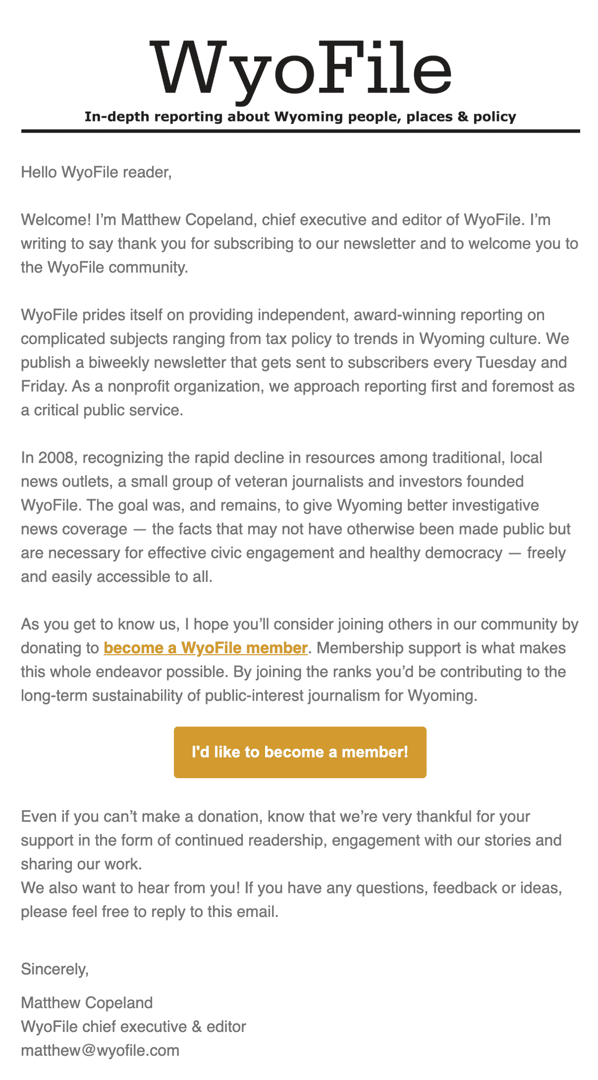 WyoFile Welcome Email 2022