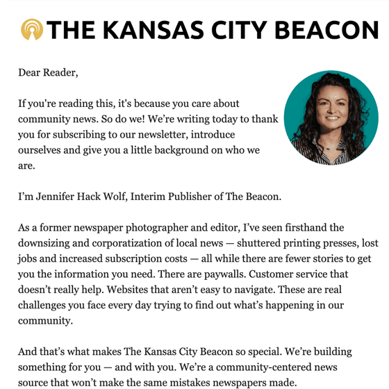 Kansas City Beacon Welcome Email
