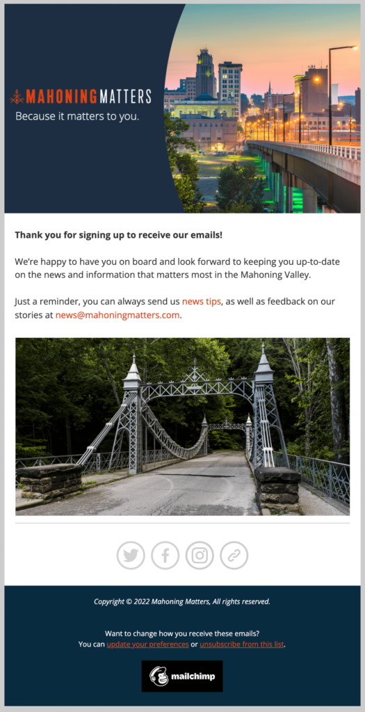 Mahoning Matters Welcome Email 2022