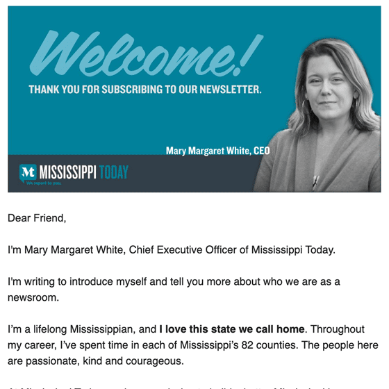 Mississippi Today Welcome Email 2022
