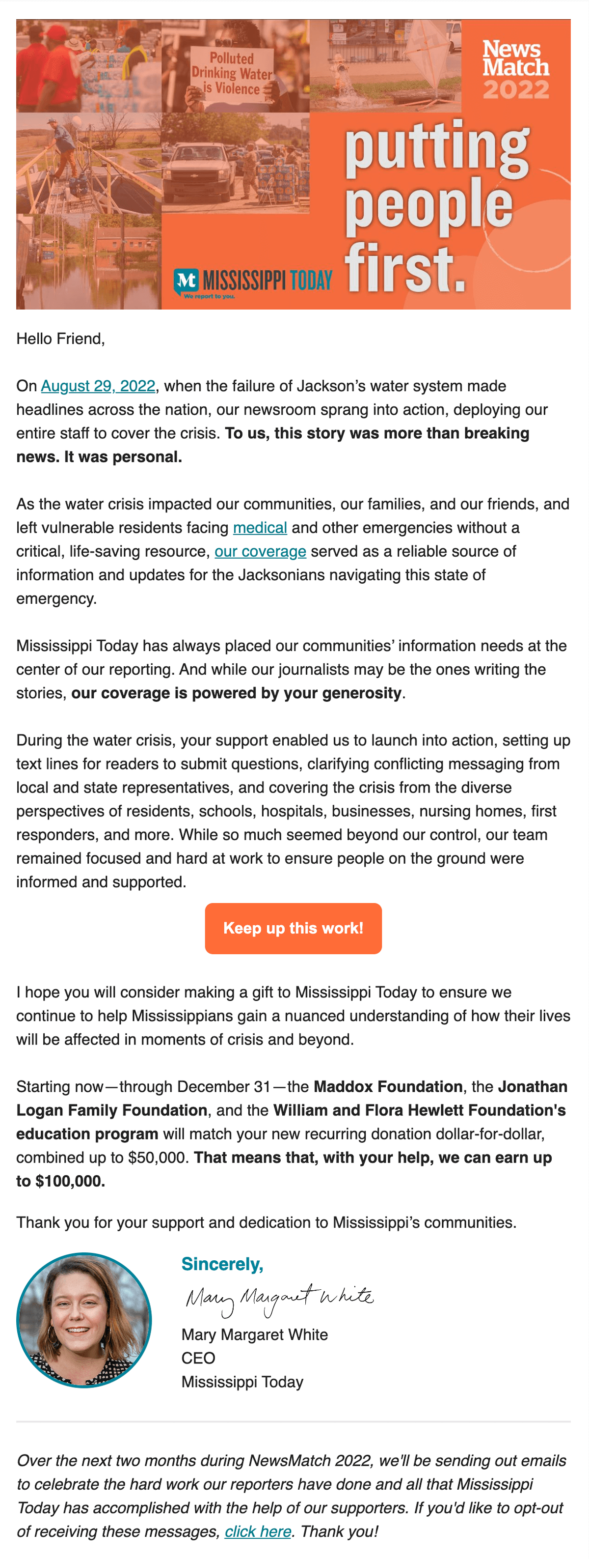 Mississippi Today Newsmatch Kick Off Email for 2022