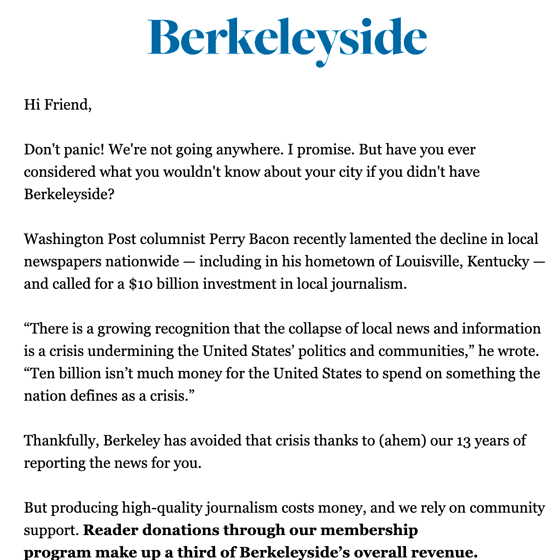 Berkeleyside NewsMatch Email 2022