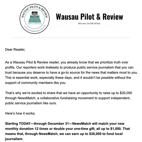 Wausau Pilot & Review NewsMatch Email