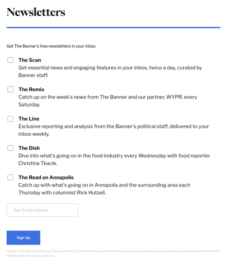 Baltimore Banner Newsletter Signup Page 2023