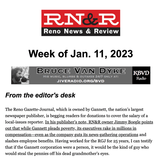 Reno News & Review Weekly Newsletter 2023