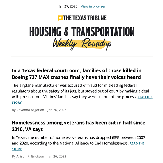 Texas Tribune Housing & Transportation Roundup 2023