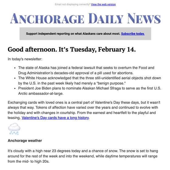 Anchorage Daily News Daily Newsletter 2023