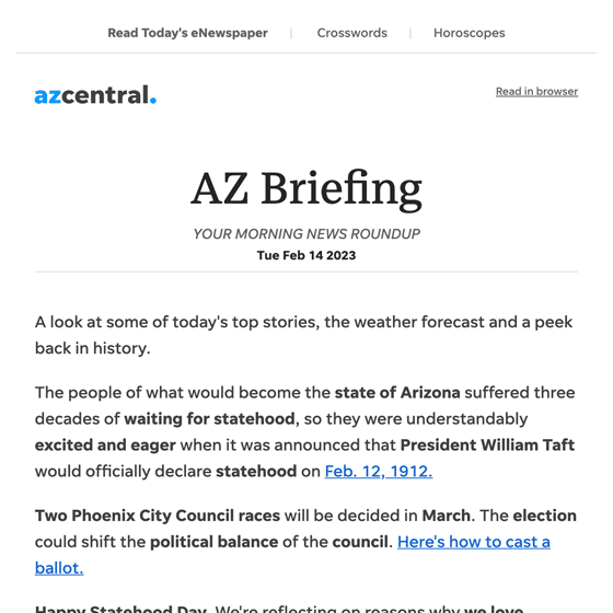 Arizona Republic AZ Briefing Newsletter 2023