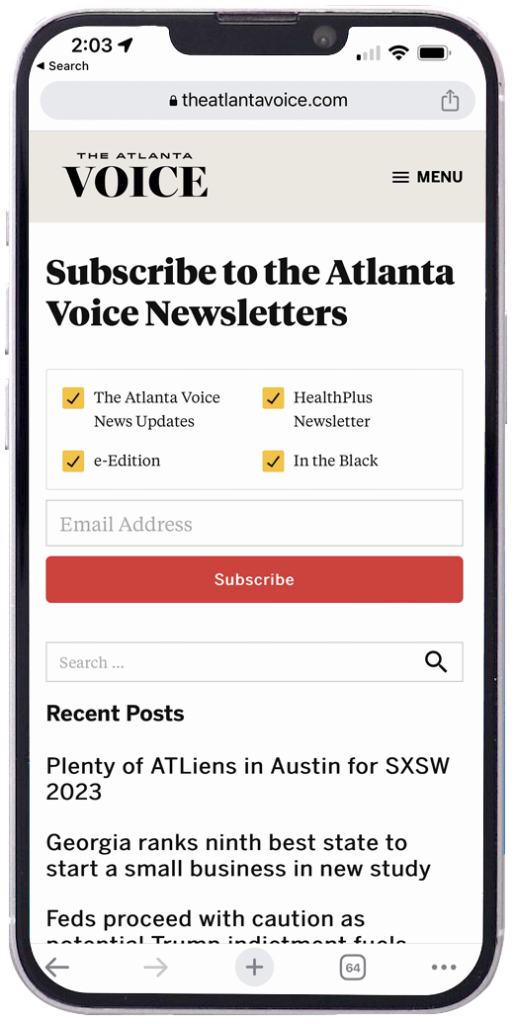 Atlanta Voice newsletter landing page