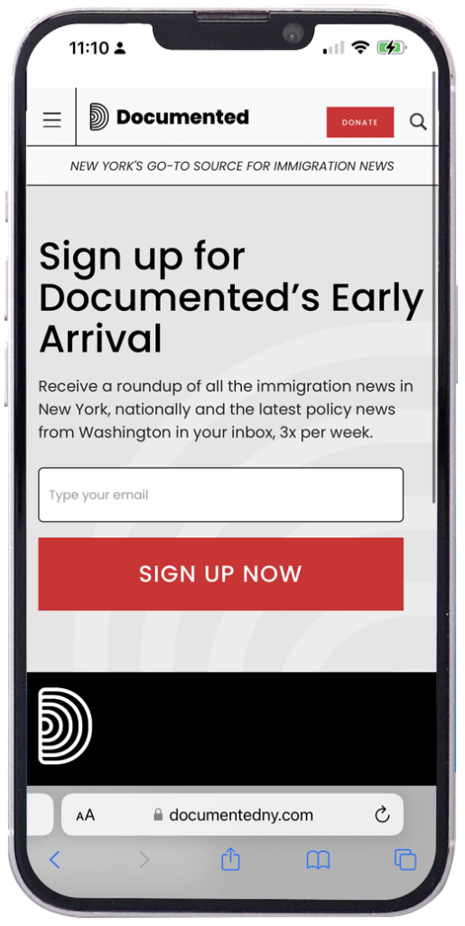 Documented NY newsletter landing page for mobile phones