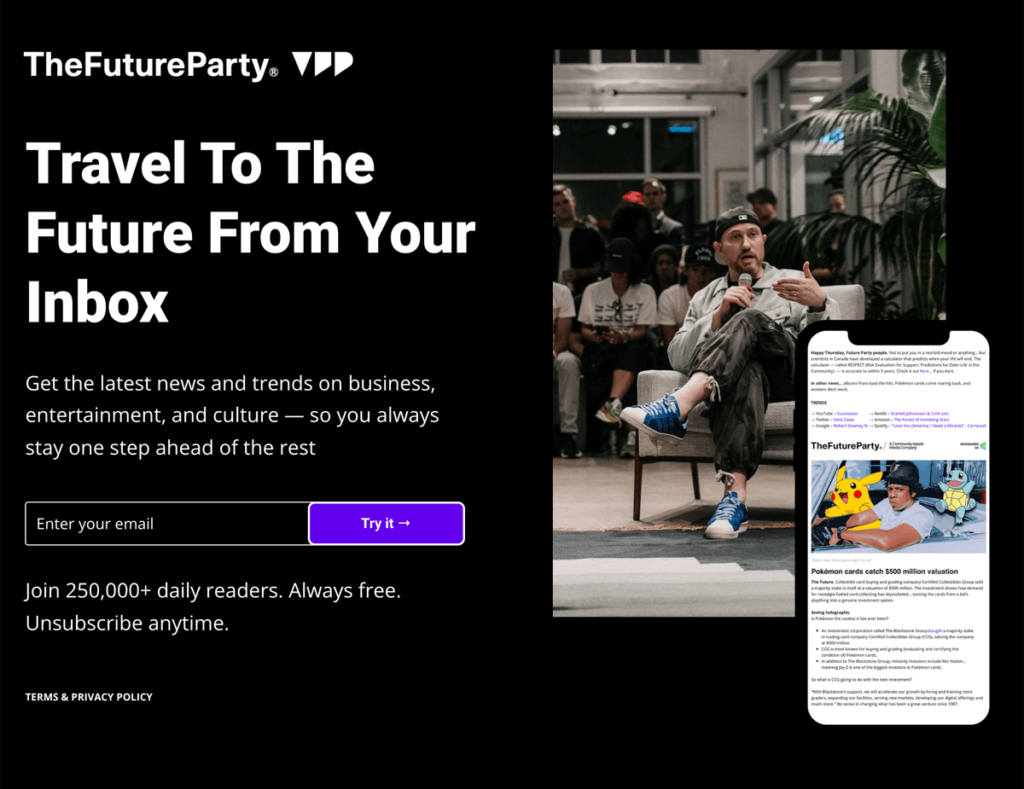 Future Party newsletter landing page