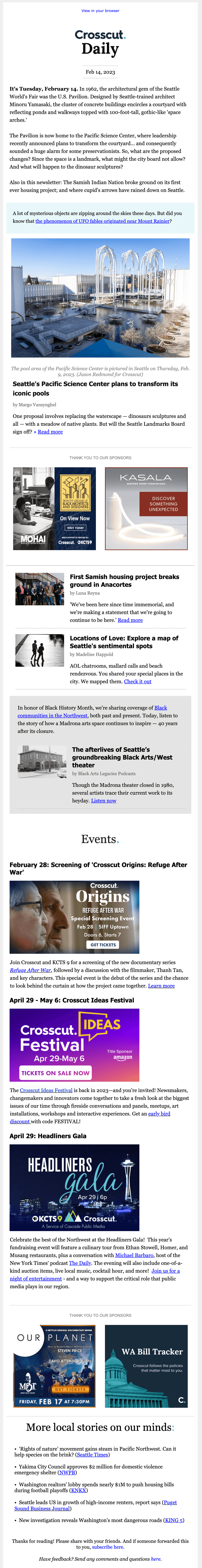 Crosscut Daily Newsletter 2023