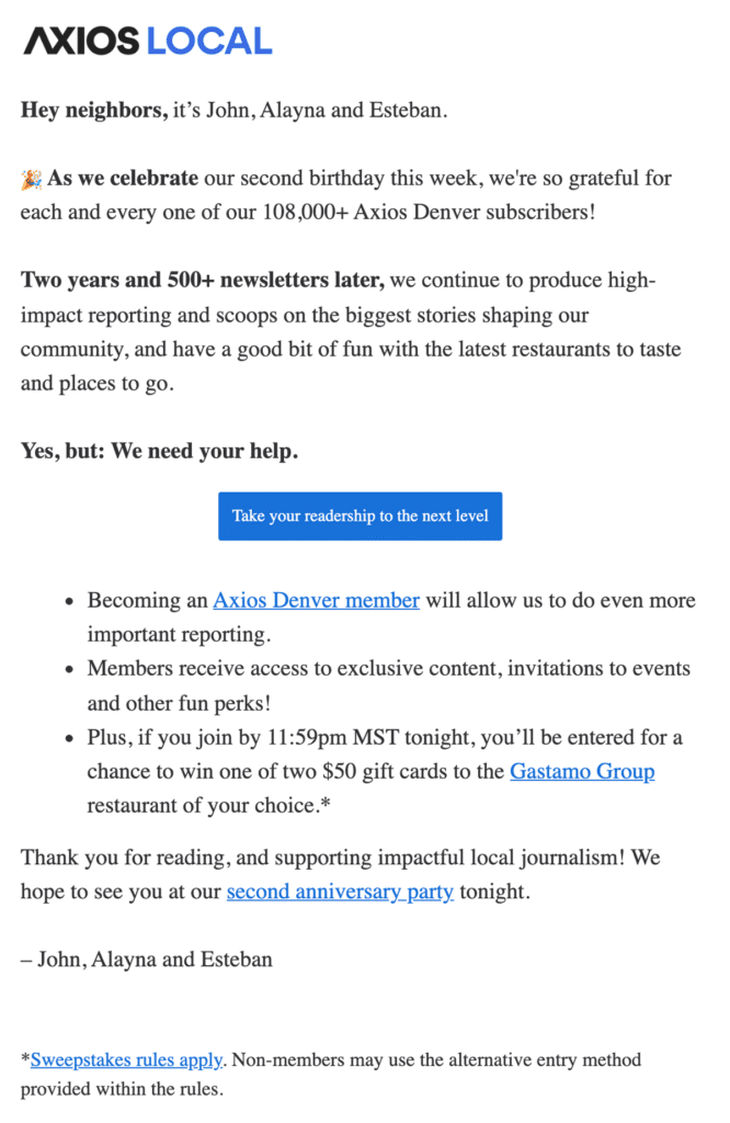 Axios Denver Birthday Email 2023