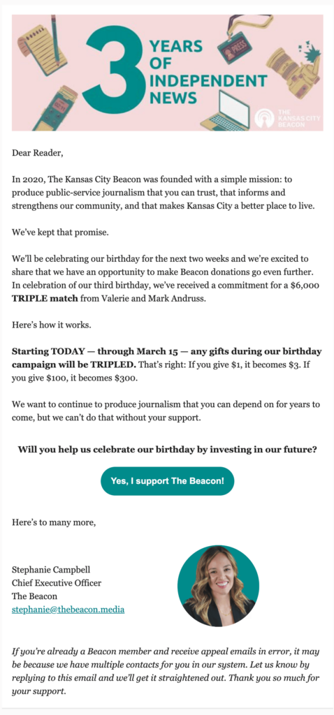 Kansas City Beacon Birthday Email 2023