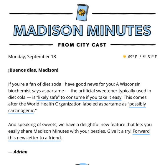 Madison Minutes Daily Newsletter September 2023