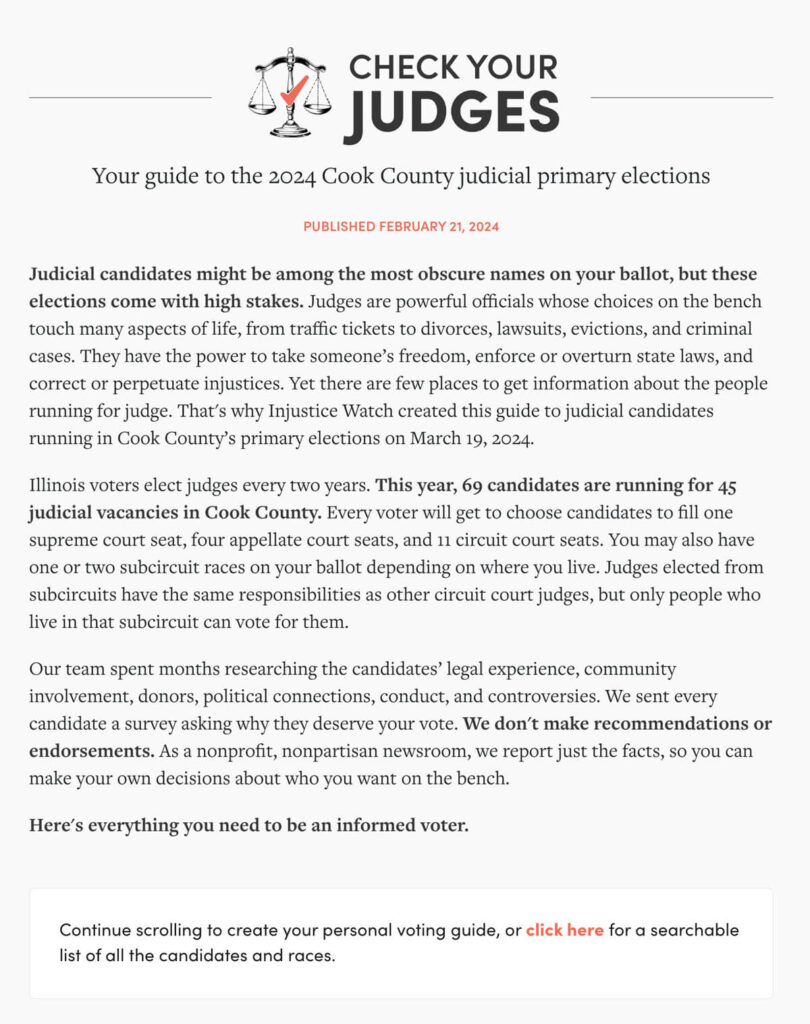 CHECK YOUR
JUDGES
Your guide to the 2024 Cook County judicial primary elections