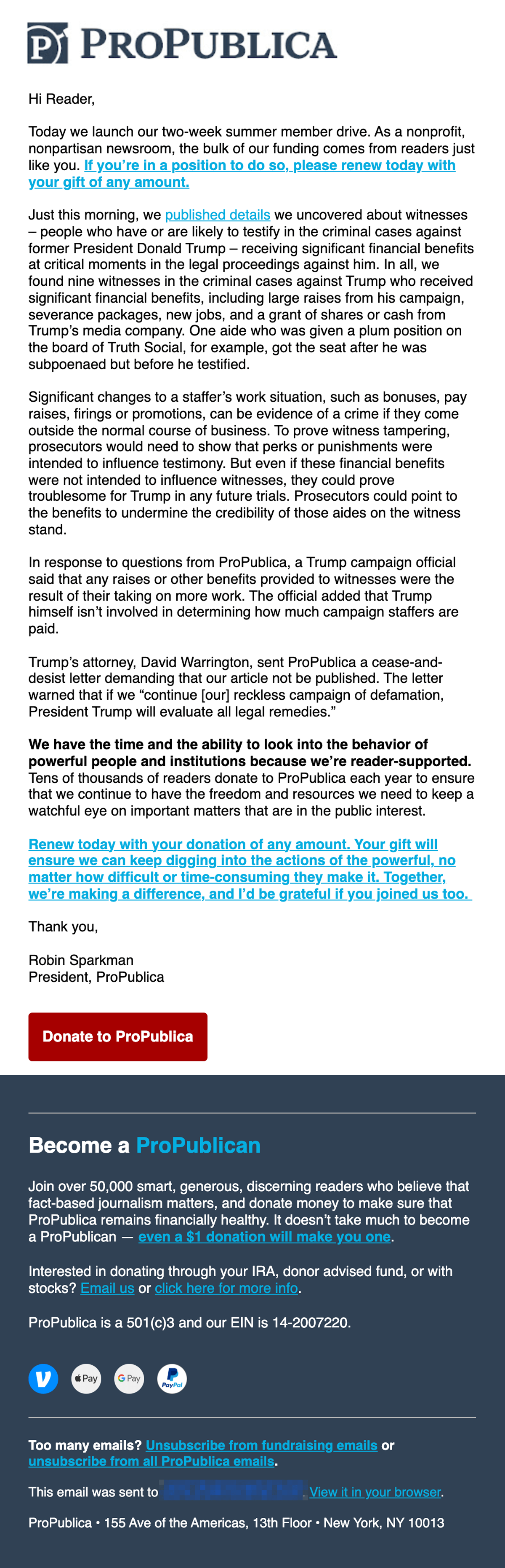 ProPublica Member Drive Email June 2024